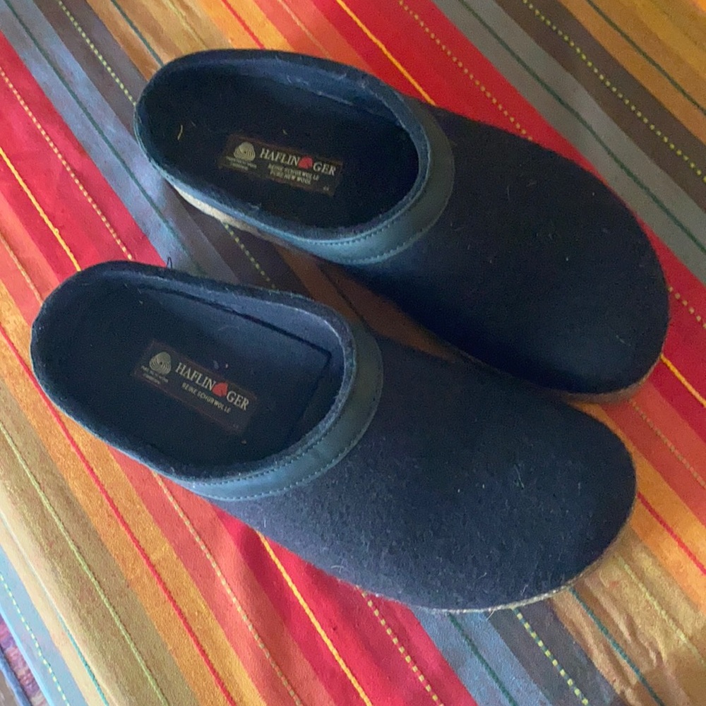 Men’s Haflinger boiled wool black slip-ons.